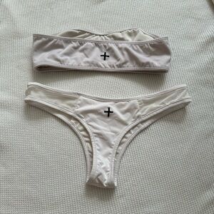 THE coulbourne bikini ✨ white mesh Brooklyn set with black logo